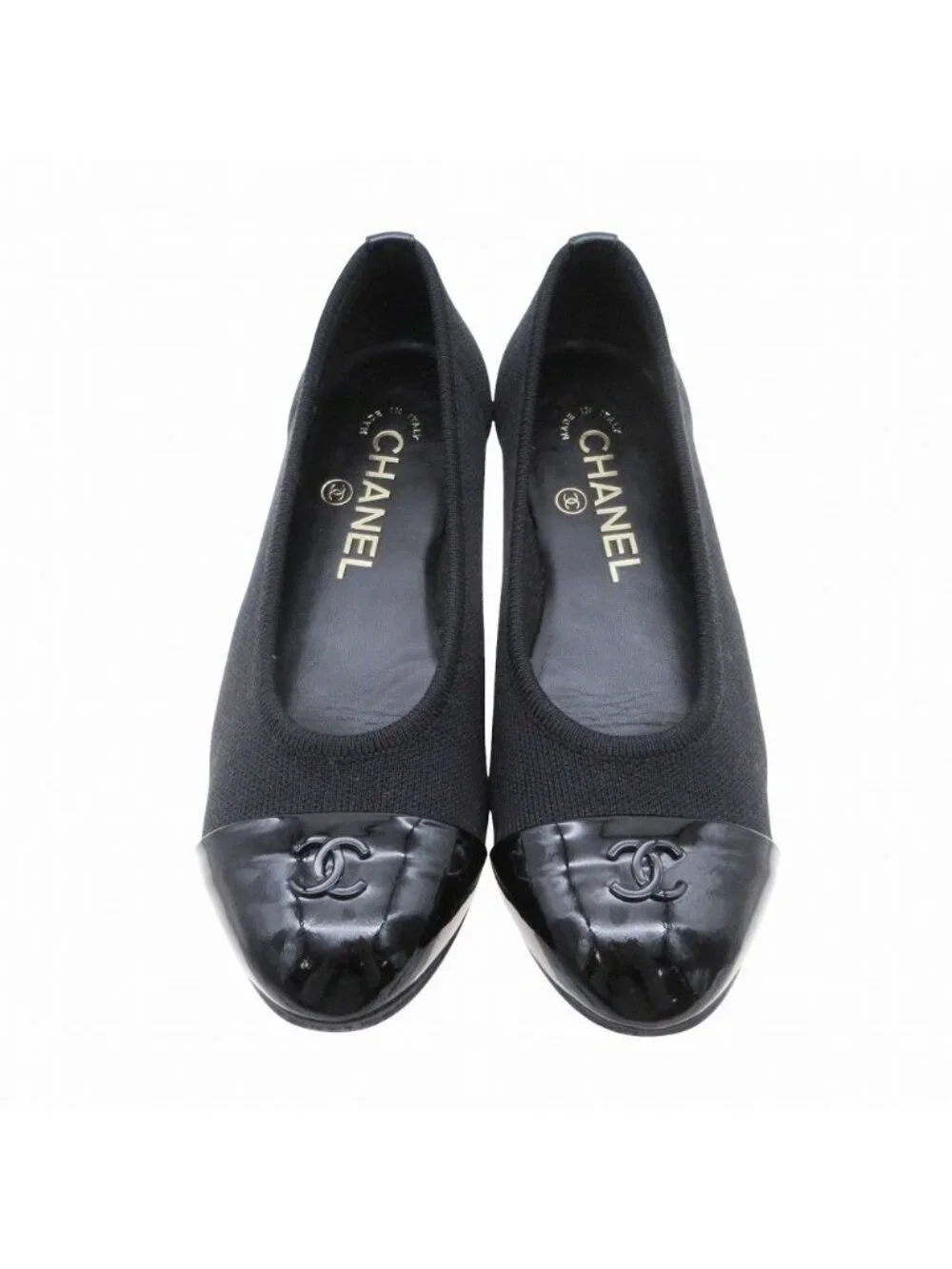Chanel Pumps CC Logo Flat Shoes Black